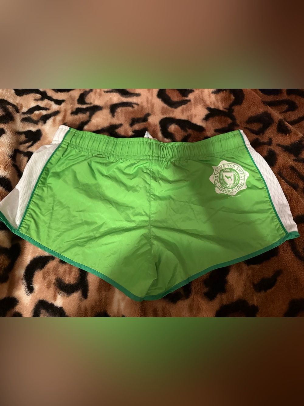 Women’s Green Athletic Running Shorts with White Side Panels
